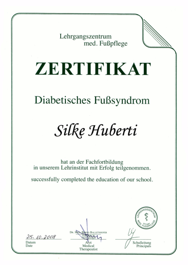 Zertifikat Silke Huberti
