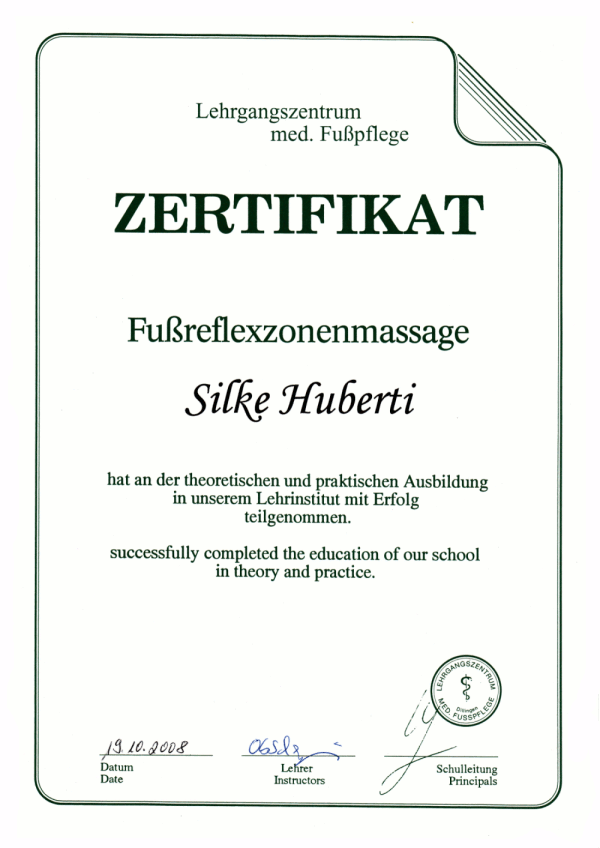 Zertifikat Silke Huberti